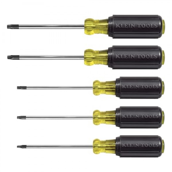 Klein Tools 19555 TORX 쿠션 그립 드라이버 세트, T15, T20, T25, T27 및 T30 팁 크기, 5피스, 검정색/노란색