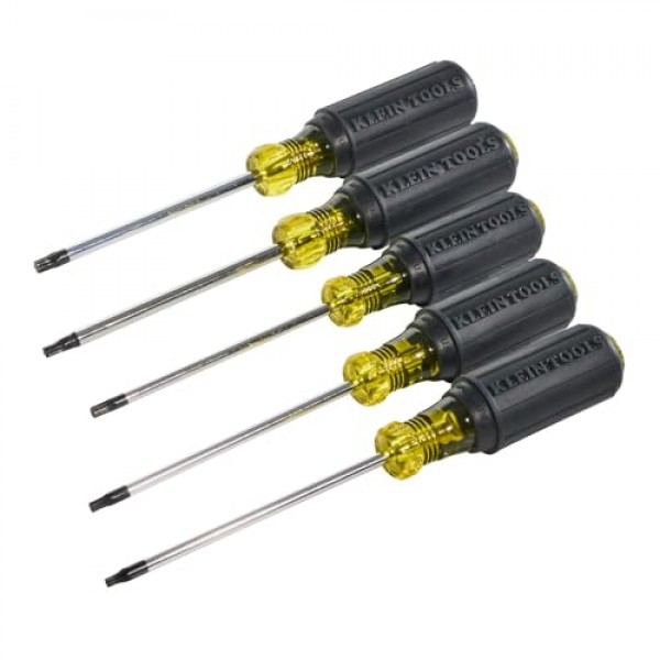 Klein Tools 19555 TORX 쿠션 그립 드라이버 세트, T15, T20, T25, T27 및 T30 팁 크기, 5피스, 검정색/노란색