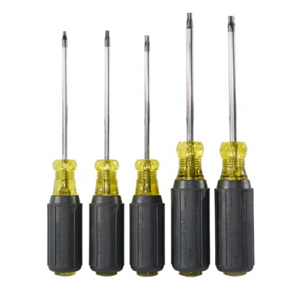Klein Tools 19555 TORX 쿠션 그립 드라이버 세트, T15, T20, T25, T27 및 T30 팁 크기, 5피스, 검정색/노란색
