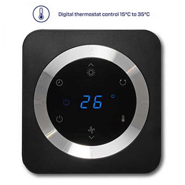 청정 공기 Optima CA-904 - 디자인 팬 히터 - 난방 및 냉방 바람 - 난방: 1000/2000W - 디지털 온도 조절기 15-35°C - 진동 80° - 최대 40m²/100m³의 객실에 적합(검은색)