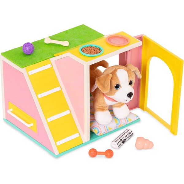 Glitter Girls 062243450554 Dog House Playset & Plush Puppy Chihuahua – 3세 이상 어린이를 위한 14인치 인형 액세서리, 여러 개