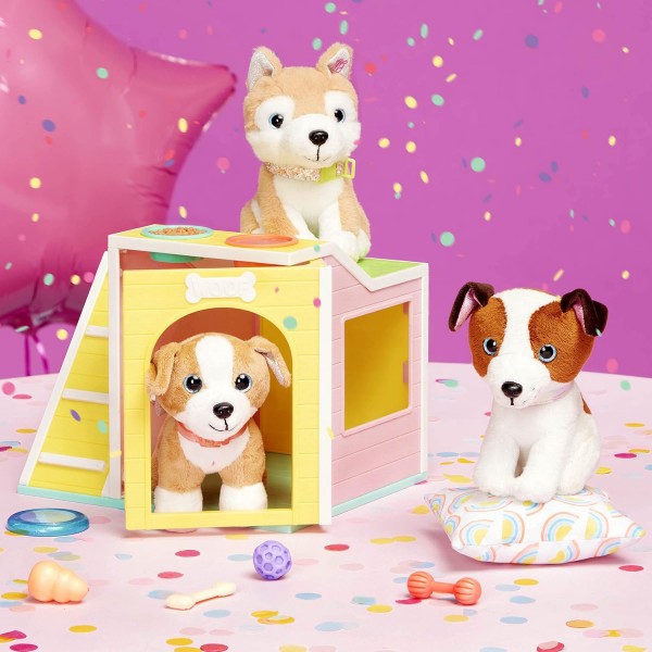 Glitter Girls 062243450554 Dog House Playset & Plush Puppy Chihuahua – 3세 이상 어린이를 위한 14인치 인형 액세서리, 여러 개