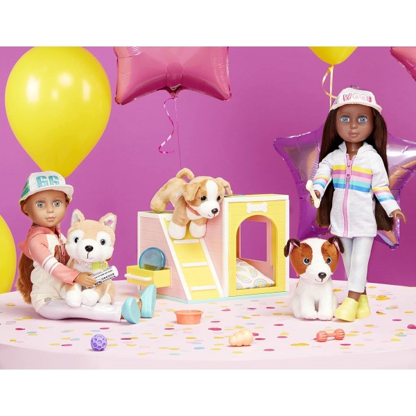 Glitter Girls 062243450554 Dog House Playset & Plush Puppy Chihuahua – 3세 이상 어린이를 위한 14인치 인형 액세서리, 여러 개