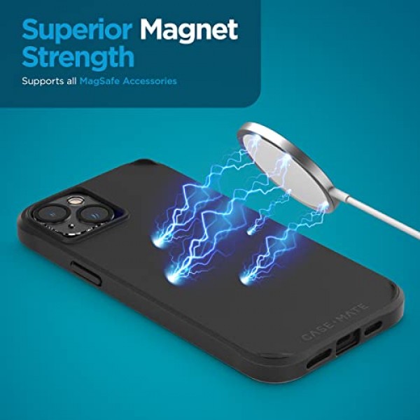 Case-Mate [3 in 1 보호 팩 - iPhone 14 케이스(터프 블랙), 강화 유리 및 렌즈 보호기 - 15피트 낙하 보호, MagSafe 및 무선 충전과 호환 가능 - 충격 방지, 슬림, 긁힘 방지