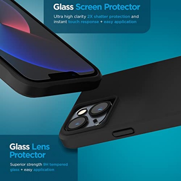 Case-Mate [3 in 1 보호 팩 - iPhone 14 케이스(터프 블랙), 강화 유리 및 렌즈 보호기 - 15피트 낙하 보호, MagSafe 및 무선 충전과 호환 가능 - 충격 방지, 슬림, 긁힘 방지