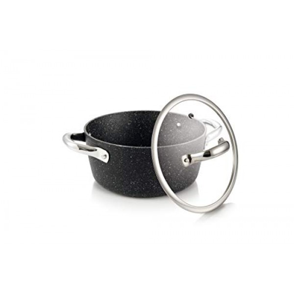 Tescoma PRESIDENT Stone Pot 세트, 8개, 프리미엄 붙지 않는 스톤 코팅, 인덕션 베이스, 모든 밥솥 및 오븐에 적합, 유리 뚜껑 포함, 내구성이 뛰어나고 식기 세척기 사용 가능