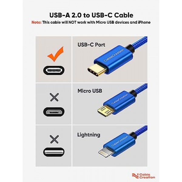 CableCreation 파란색 USB-USB C 케이블 1FT, USB A-USB C 케이블 3A 고속 충전 땋은 USB C 남성-USB 남성 케이블(전원 은행, Galaxy S23, iPad Pro iPad Mini S22 S21 Z 플립 등), 파란색
