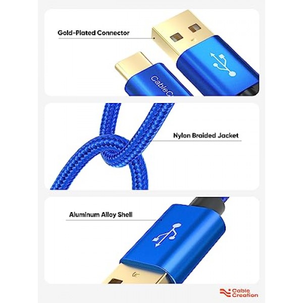 CableCreation 파란색 USB-USB C 케이블 1FT, USB A-USB C 케이블 3A 고속 충전 땋은 USB C 남성-USB 남성 케이블(전원 은행, Galaxy S23, iPad Pro iPad Mini S22 S21 Z 플립 등), 파란색