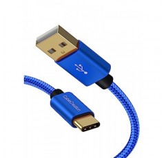 CableCreation 파란색 USB-USB C 케이블 1FT, USB A-USB C 케이블 3A 고속 충전 땋은 USB C 남성-USB 남성 케이블(전원 은행, Galaxy S23, iPad Pro iPad Mini S22 S21 Z 플립 등), 파란색