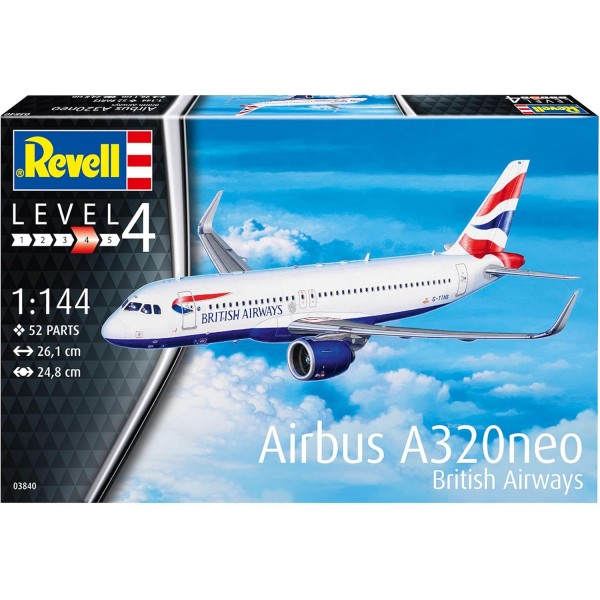 Revell 03840 Airbus A320 neo British Airways 고급 사용자를 위한 충실한 모델 키트, 도색되지 않음