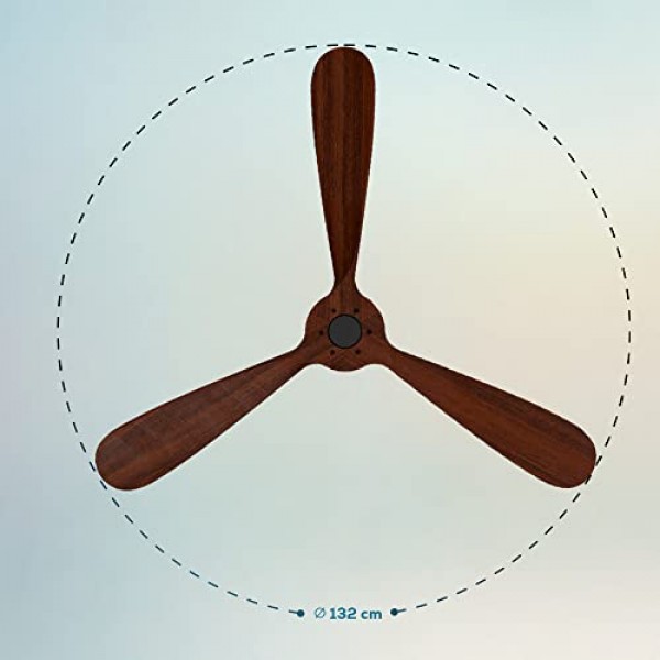 리모컨과 WiFi를 갖춘 Cecotec 천장 선풍기 EnergySilence Aero 5500 Black Aqua Connected. 40W, 직경 52인치, 블레이드 3개, IP44 보호, 겨울-여름 모드, 타이머