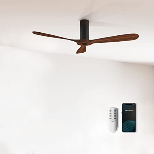 리모컨과 WiFi를 갖춘 Cecotec 천장 선풍기 EnergySilence Aero 5500 Black Aqua Connected. 40W, 직경 52인치, 블레이드 3개, IP44 보호, 겨울-여름 모드, 타이머