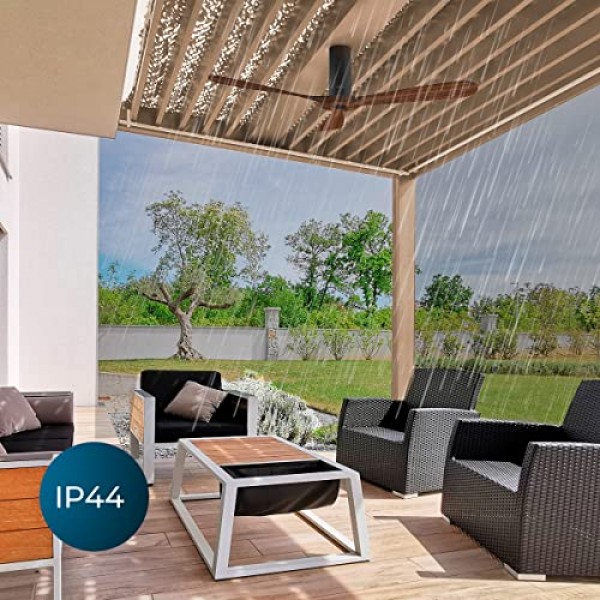 리모컨과 WiFi를 갖춘 Cecotec 천장 선풍기 EnergySilence Aero 5500 Black Aqua Connected. 40W, 직경 52인치, 블레이드 3개, IP44 보호, 겨울-여름 모드, 타이머