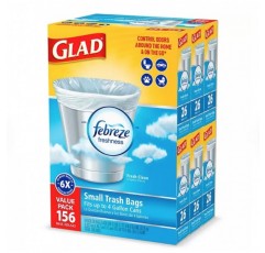 Glad OdorShield 소형 쓰레기 봉투 - Febreze Fresh Clean - 4갤런 - 26개 - 6팩(소형 트위스트 타이 쓰레기 봉투, Fresh Clean 향기(4갤런, 156Ct.))
