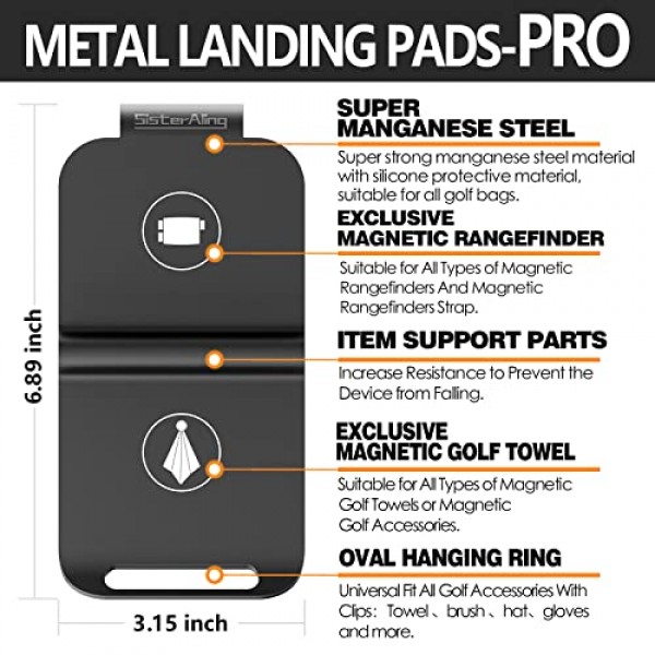 SisterAling 골프 가방 자석 골프 타월, 골프 거리 측정기, 골프 플라스크, 골프 스피커용 금속 랜딩 패드 - 자석 골프 장비 및 액세서리에 대한 빠른 액세스 - 골프 선물 - 
