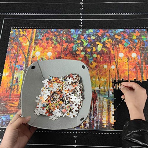 퍼즐 매트 롤업 - 세이버 스토리지 2000 1500 1000 500 300 조각 퍼즐, 퍼즐 접착제 보드 테이블 교체, 퍼즐 프레임 4개의 정렬 트레이가 있는 펠트 대형 매트 성인용 주최자 