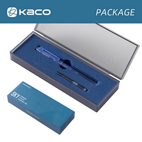 Kaco SKY II 만년필, PP 상자에 검정 잉크 카트리지 2개 및 변환기 1개가 포함된 엑스트라 파인 펜촉(블루, 엑스트라 파인 포인트 - SKY II)