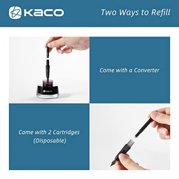 Kaco SKY II 만년필, PP 상자에 검정 잉크 카트리지 2개 및 변환기 1개가 포함된 엑스트라 파인 펜촉(블루, 엑스트라 파인 포인트 - SKY II)