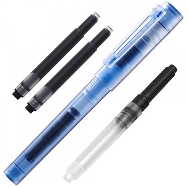 Kaco SKY II 만년필, PP 상자에 검정 잉크 카트리지 2개 및 변환기 1개가 포함된 엑스트라 파인 펜촉(블루, 엑스트라 파인 포인트 - SKY II)