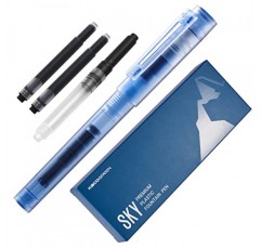 Kaco SKY II 만년필, PP 상자에 검정 잉크 카트리지 2개 및 변환기 1개가 포함된 엑스트라 파인 펜촉(블루, 엑스트라 파인 포인트 - SKY II)