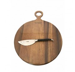 Laguiole en Aubrac 서빙, 도마 또는 Charcuterie 플래터용 원형 솔리드 메이플 피자 목재 도마, 피자 커터 포함 35cm/14인치, 흑단 손잡이