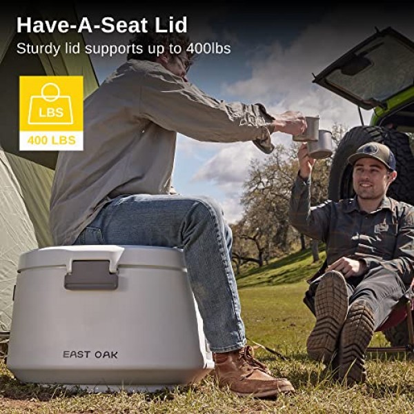 East Oak 하드 쿨러 25QT 배수 플러그가 포함된 원형 얼음 상자 캠핑 뒷마당 파티용 절연 휴대용 야외 쿨러 고용량 28캔, 북극 흰색