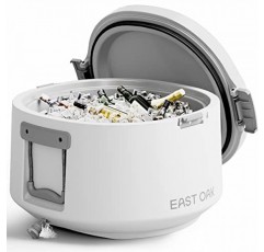 East Oak 하드 쿨러 25QT 배수 플러그가 포함된 원형 얼음 상자 캠핑 뒷마당 파티용 절연 휴대용 야외 쿨러 고용량 28캔, 북극 흰색