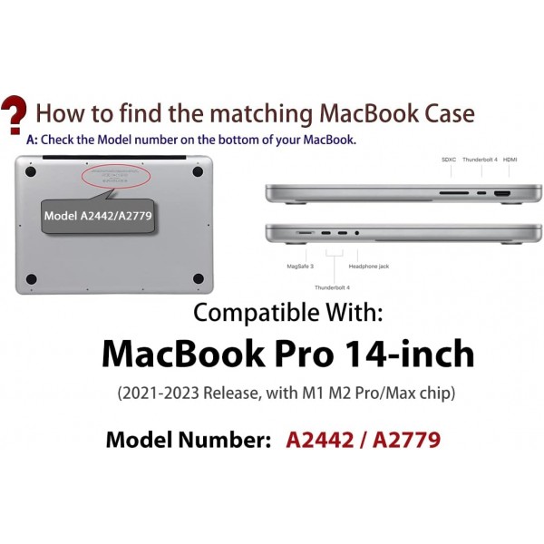UESWILL 2021-2023 MacBook Pro 14인치 케이스 모델 A2442/A2779 M1 M2 Pro/Max 칩 및 Touch ID와 호환 가능 유광 스파클링 하드 케이스 + 극세사 천 글리터 블랙 MacBook Pro 14(M1 M2 Pro/Max) 글