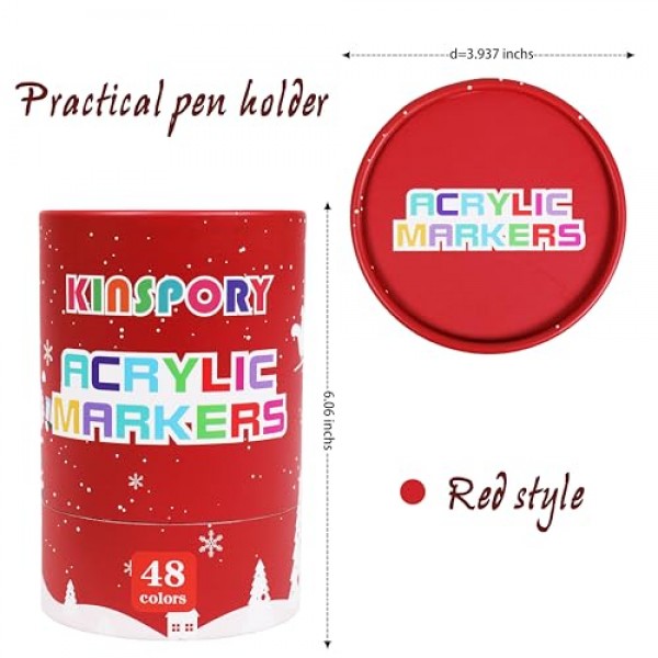 KINSPORY 빨 수있는 드로잉 마커, 48 색 아크릴 펜, 색칠 페인트 펜, DIY 미술 공예 만들기 키트, 어린이를위한 크리 에이 티브 크리스마스 선물 스타킹 Stuffer - 레드