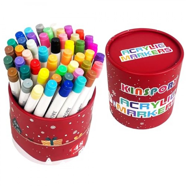 KINSPORY 빨 수있는 드로잉 마커, 48 색 아크릴 펜, 색칠 페인트 펜, DIY 미술 공예 만들기 키트, 어린이를위한 크리 에이 티브 크리스마스 선물 스타킹 Stuffer - 레드