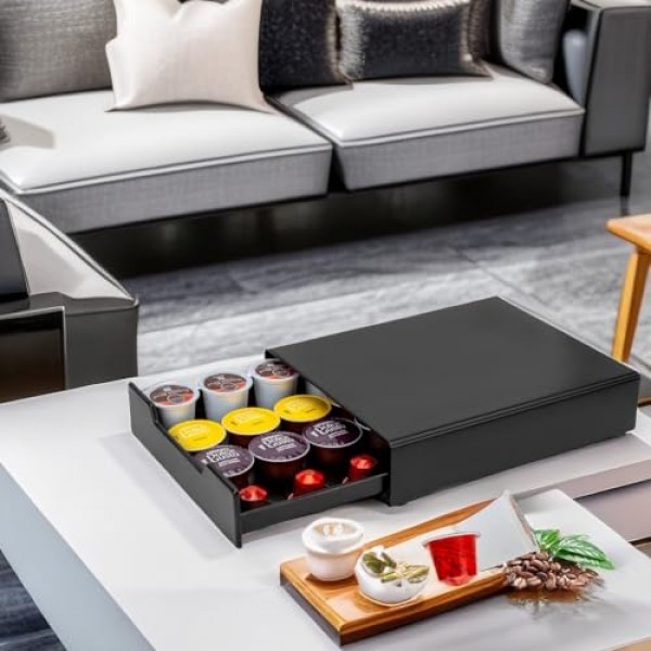 Meelio K-Cup 커피 포드 홀더, 네스프레소 캡슐 및 Dolce Gusto용 커피 포드 보관 서랍, 주최자 20 포드 용량, 블랙