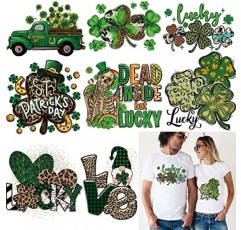 전송 스티커 티셔츠에 8Pcs 성 패트릭의 날 아이언, 전사 용지에 HTV 아이언, 데칼 열전달, 비닐 패치에 아이언, 의류 배낭 DIY 장식을위한 행운의 네 잎 클로버 디자인