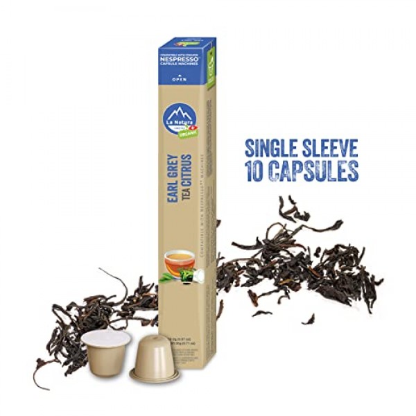 La Natura 유기농 얼 그레이 홍차 - 베르가못 향이 나는 상쾌한 차 - 네스프레소 오리지널 라인 머신용 포드 - 퇴비화 가능한 캡슐 - 플라스틱 및 알루미늄 없음(10개)