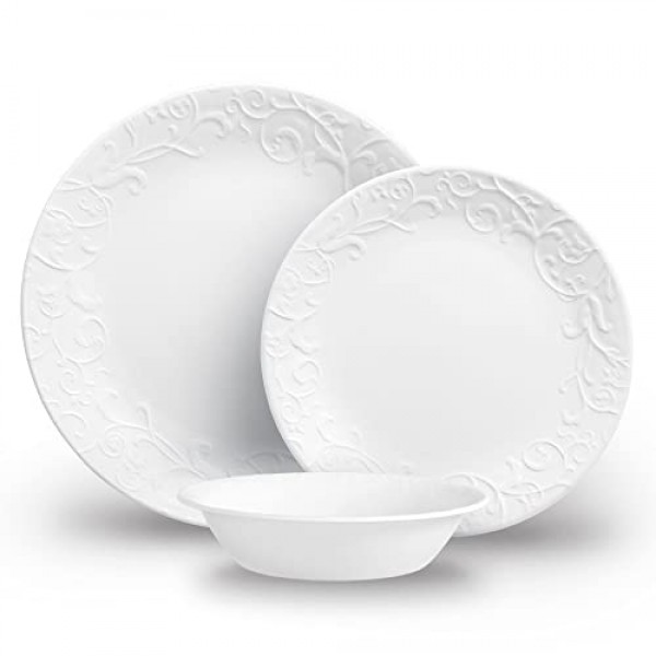 Corelle 12개 Bella Faenza 식기 세트 4 - 3배 더 튼튼한 유리, 절반 무게의 세라믹, 최대 80% 재활용