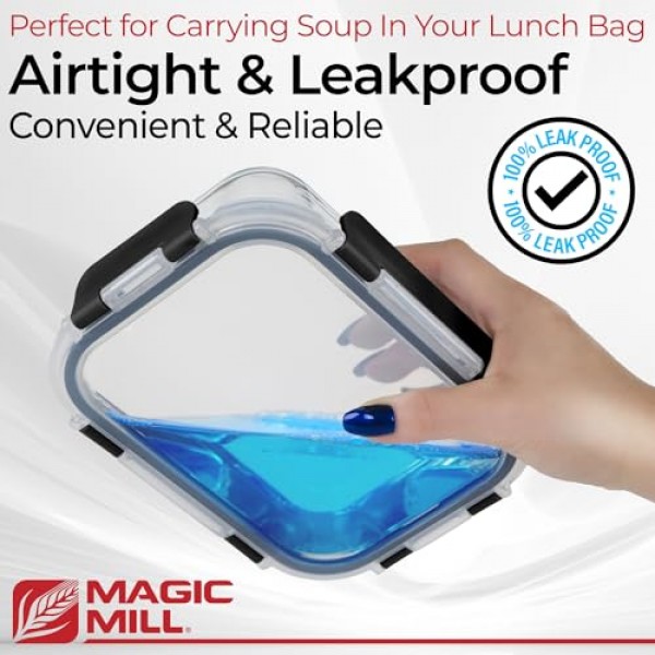 Magic Mill 유리 저장 용기 뚜껑 세트 | 점심, 음식 보관, 식사 준비, 냉장고, 냉동고, 식기세척기에 안전하게 보관할 수 있는 BPA 무함유 밀폐 잠금 뚜껑이 포함된 Ultimate 24