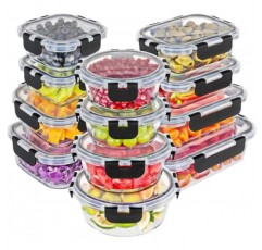 Magic Mill 유리 저장 용기 뚜껑 세트 | 점심, 음식 보관, 식사 준비, 냉장고, 냉동고, 식기세척기에 안전하게 보관할 수 있는 BPA 무함유 밀폐 잠금 뚜껑이 포함된 Ultimate 24