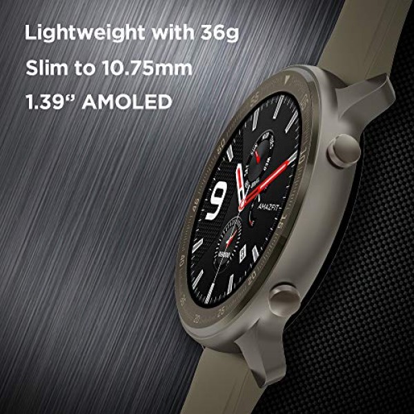 Amazfit GTR 스마트워치, 1.39인치 AMOLDED 디스플레이 24/7 심박수 모니터, 배터리 수명 24일, 12가지 스포츠 모드(47mm, GPS, Bluetooth), 티타늄