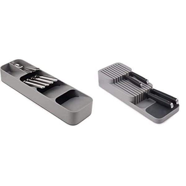 Joseph Joseph DrawerStore 컴팩트 칼붙이 정리함 주방 서랍 트레이, 소형, 회색 & 85120 DrawerStore 주방 서랍 정리함 칼용 칼 블록, 회색