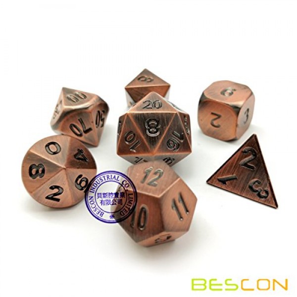 Bescon 헤비 듀티 올드 브론즈 솔리드 메탈 주사위 세트, 고대 금속 다면체 D&D RPG 게임 주사위 7pcs 세트