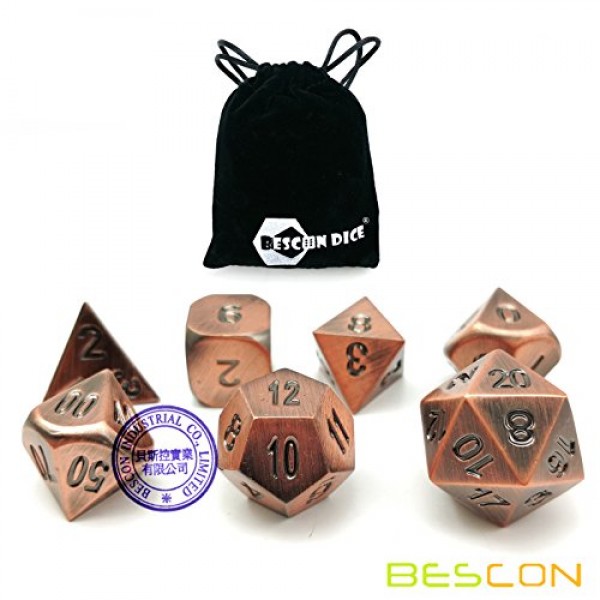 Bescon 헤비 듀티 올드 브론즈 솔리드 메탈 주사위 세트, 고대 금속 다면체 D&D RPG 게임 주사위 7pcs 세트