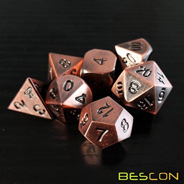 Bescon 헤비 듀티 올드 브론즈 솔리드 메탈 주사위 세트, 고대 금속 다면체 D&D RPG 게임 주사위 7pcs 세트