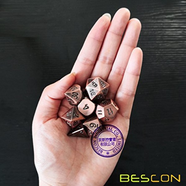 Bescon 헤비 듀티 올드 브론즈 솔리드 메탈 주사위 세트, 고대 금속 다면체 D&D RPG 게임 주사위 7pcs 세트