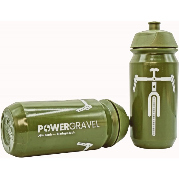 powermenschofficial GRAVEL 자전거 포장 자전거 병 2개 세트 | 100% 생분해성 | BPA 프리 500ml 올리브 화이트