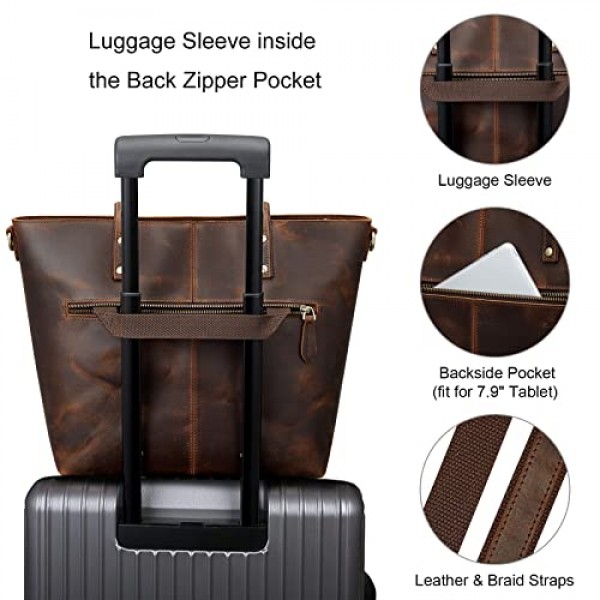 S-ZONE 여성용 숄더백 빈티지 3Way 정품 가죽 토트 백 노트북 가방 작업 가방 지갑 핸드백 메신저 백, 다크 브라운, 빈티지