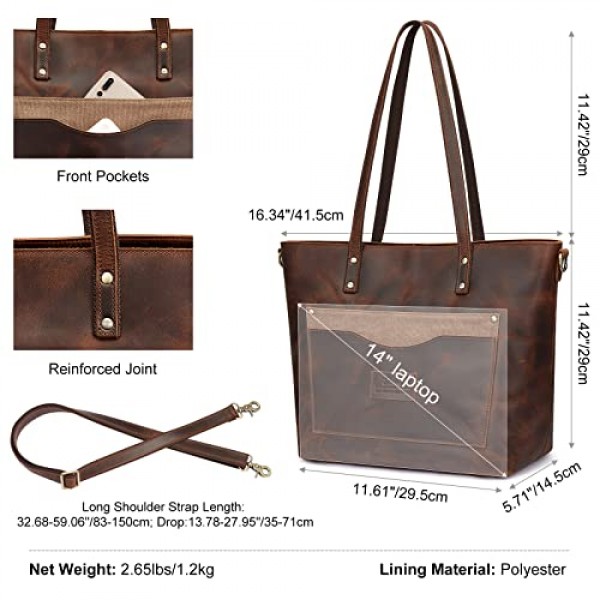 S-ZONE 여성용 숄더백 빈티지 3Way 정품 가죽 토트 백 노트북 가방 작업 가방 지갑 핸드백 메신저 백, 다크 브라운, 빈티지