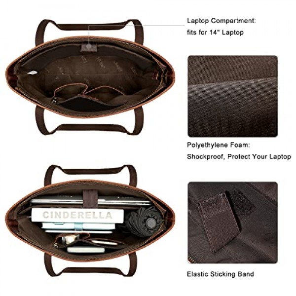 S-ZONE 여성용 숄더백 빈티지 3Way 정품 가죽 토트 백 노트북 가방 작업 가방 지갑 핸드백 메신저 백, 다크 브라운, 빈티지