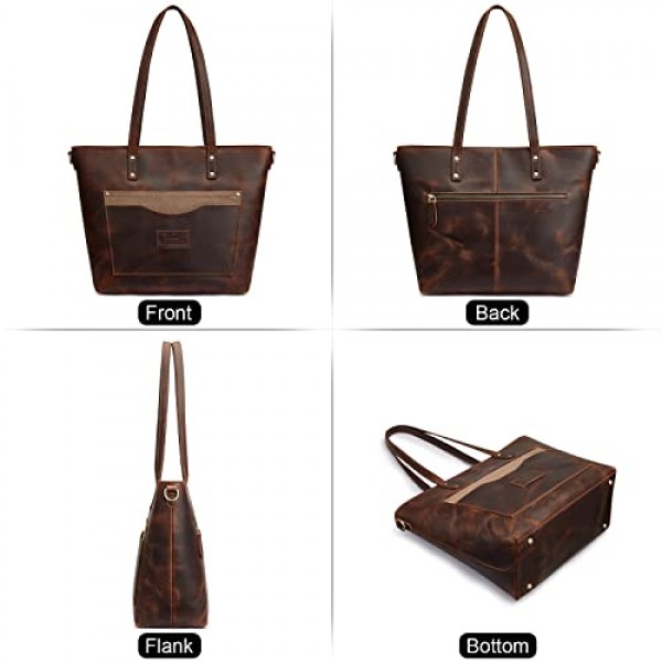 S-ZONE 여성용 숄더백 빈티지 3Way 정품 가죽 토트 백 노트북 가방 작업 가방 지갑 핸드백 메신저 백, 다크 브라운, 빈티지