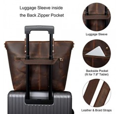 S-ZONE 여성용 숄더백 빈티지 3Way 정품 가죽 토트 백 노트북 가방 작업 가방 지갑 핸드백 메신저 백, 다크 브라운, 빈티지