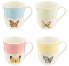 레녹스 773903 버터플라이 메도우 4피스 머그 세트, 멀티컬러, 1.85 LB
