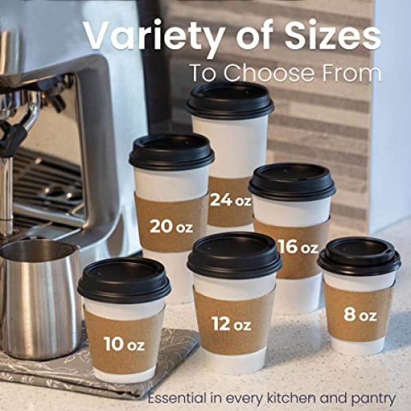 Fit Meal Prep 50 팩 뚜껑이 있는 20온스 일회용 커피 컵, 크래프트 슬리브 및 교반기, 뚜껑이 있는 프리미엄 대형 테이크아웃 커피 컵, 차가운/뜨거운 음료를 위한 내구성